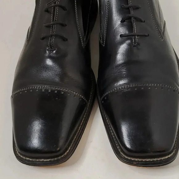 Brass Boot Made in Spain Black Cap Toe Shoes 10 - Picture 3 of 9